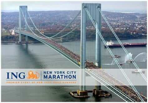 People running acros the bridge at NYC Marathon
